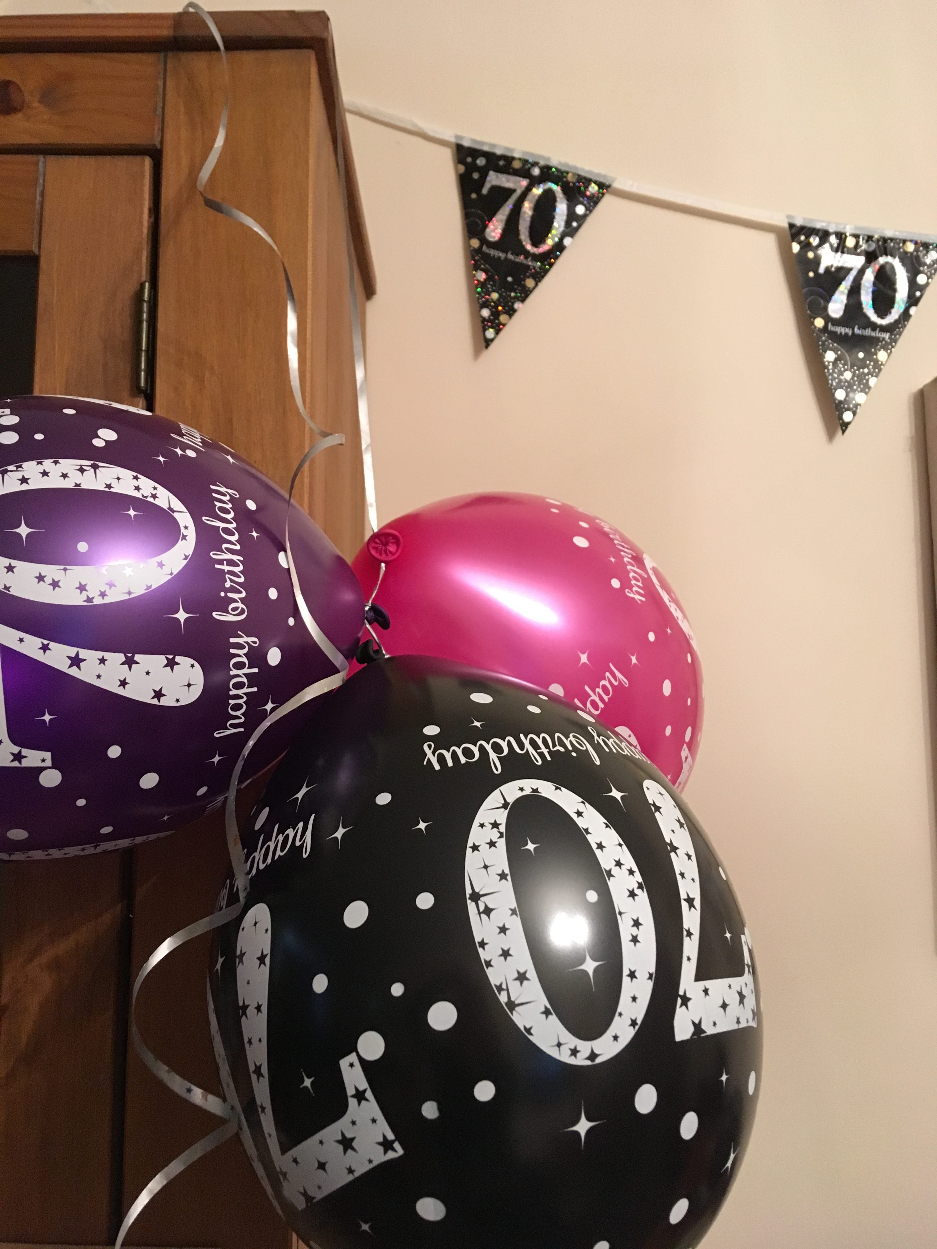 The 70th Birthday Balloons and banner for my mum.