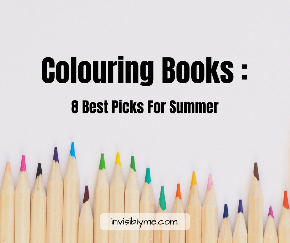 An off-white background with wooden colouring pencils in a line with the points facing up at the bottom. Above is the title - Colouring Books, 8 best picks for summer.