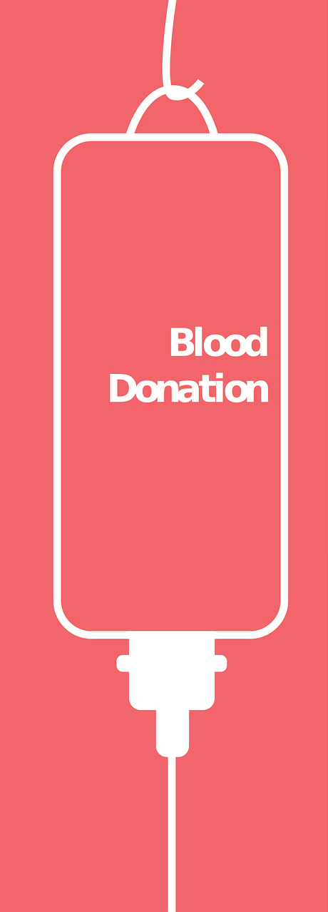 A peach coloured background with a white outline of a hanging blood bag like you'd get during a blood donation service.