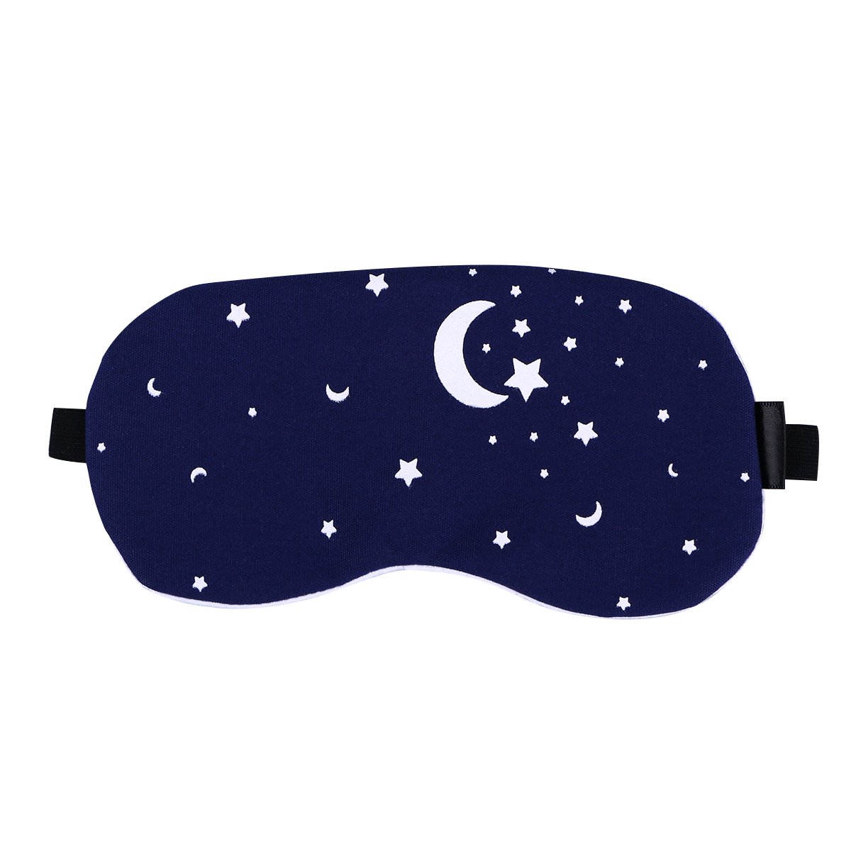 Image of a blue eye mask with a white star and moon pattern, with a clickable link to Amazon.