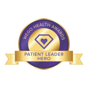 The purple and gold Patient Leader Hero badge for the Wego Health Awards.