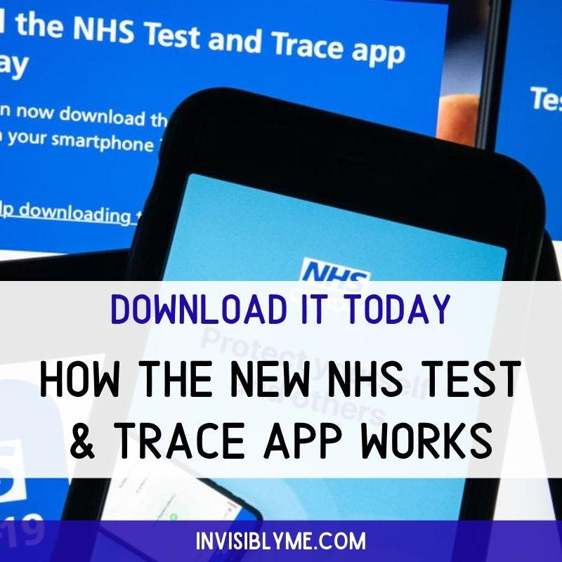 A blue background with digital signs from the NHS website and a phone showing the NHS covid-19 app. Overlaid is the title: Download it today. How the New NHS Test & Trace App Works.