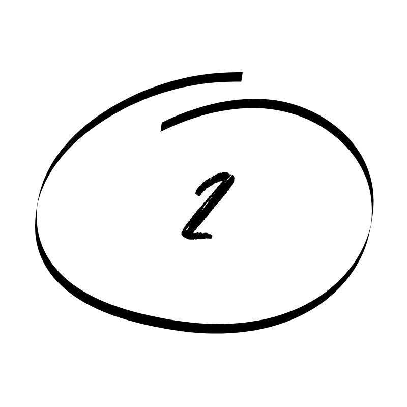 The number 2 in a hand drawn circle.