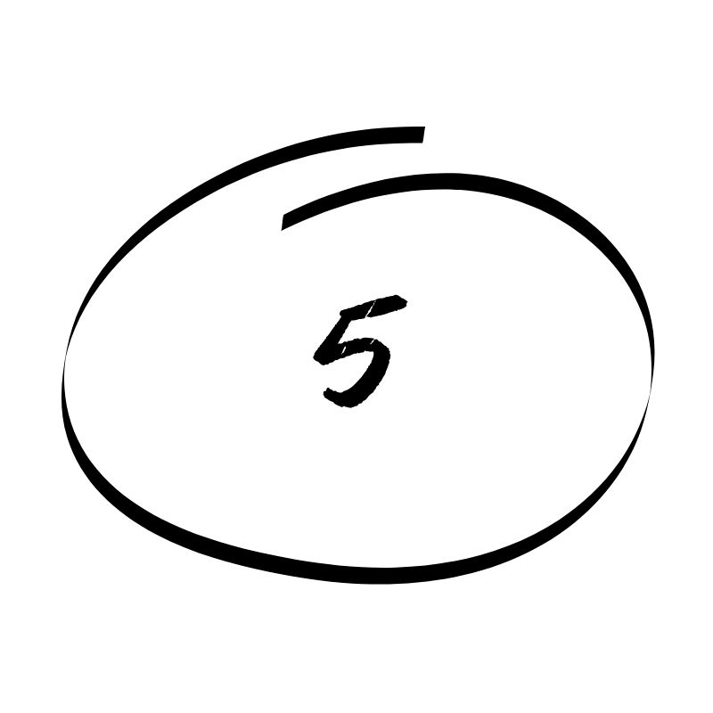 The number 5 in a hand drawn circle.