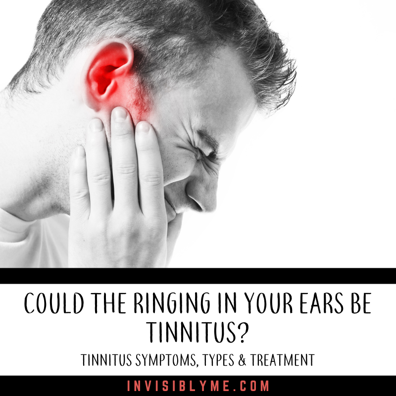 a man looking to be in pain and holding a hand at the side of his head. Red colouring is overlaid onto his ear suggesting tinnitus or ear pain. Below is the post title : Could the ringing in your ears be tinnitus? Tinnitus symptoms, types and treatment.