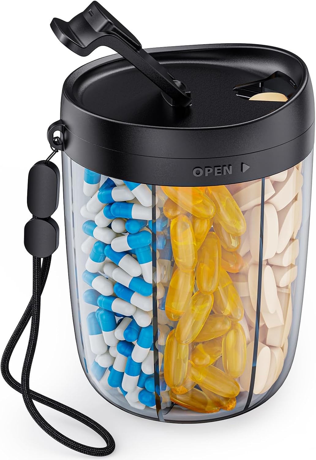 The Auvon pill box with bigger storage for more medications and supplements that you can dispense as required.